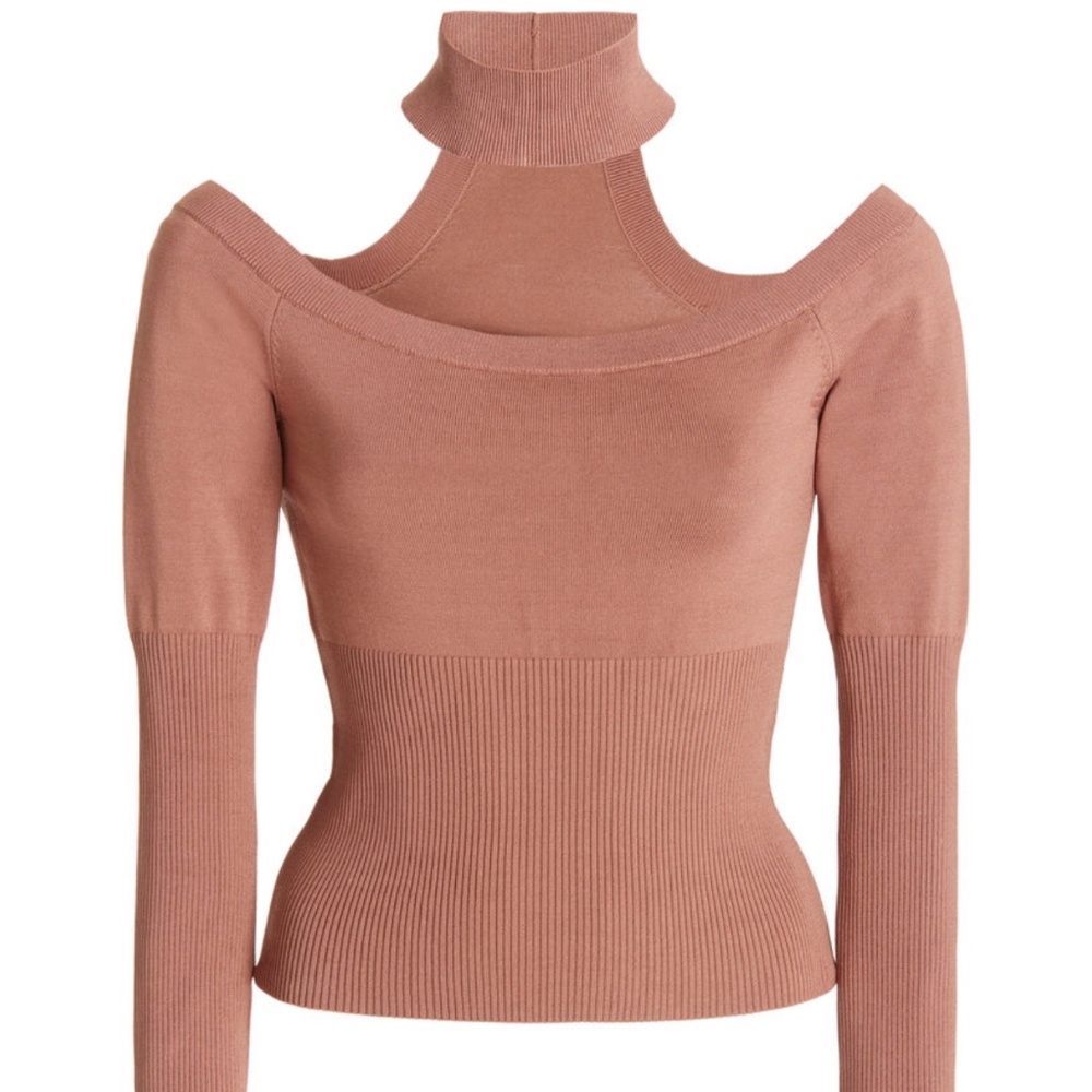 New SIMKHAI Lila Off-The-Shoulder Ribbed-Knit Top Turtleneck - Picture 2 of 6